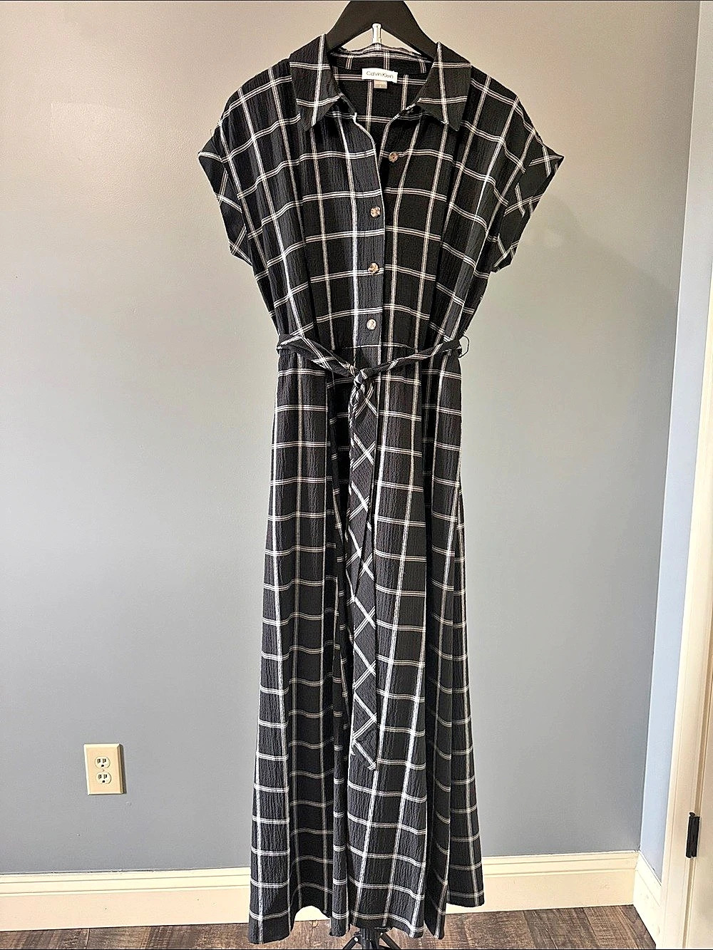 Calvin Klein Women's Plaid Maxi Shirt Dress